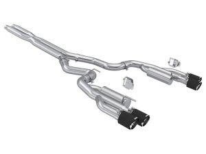 3" SS CAT Back Exhaust w- Quad Carbon Fiber Tips for 2024+ Mustang 5.0L